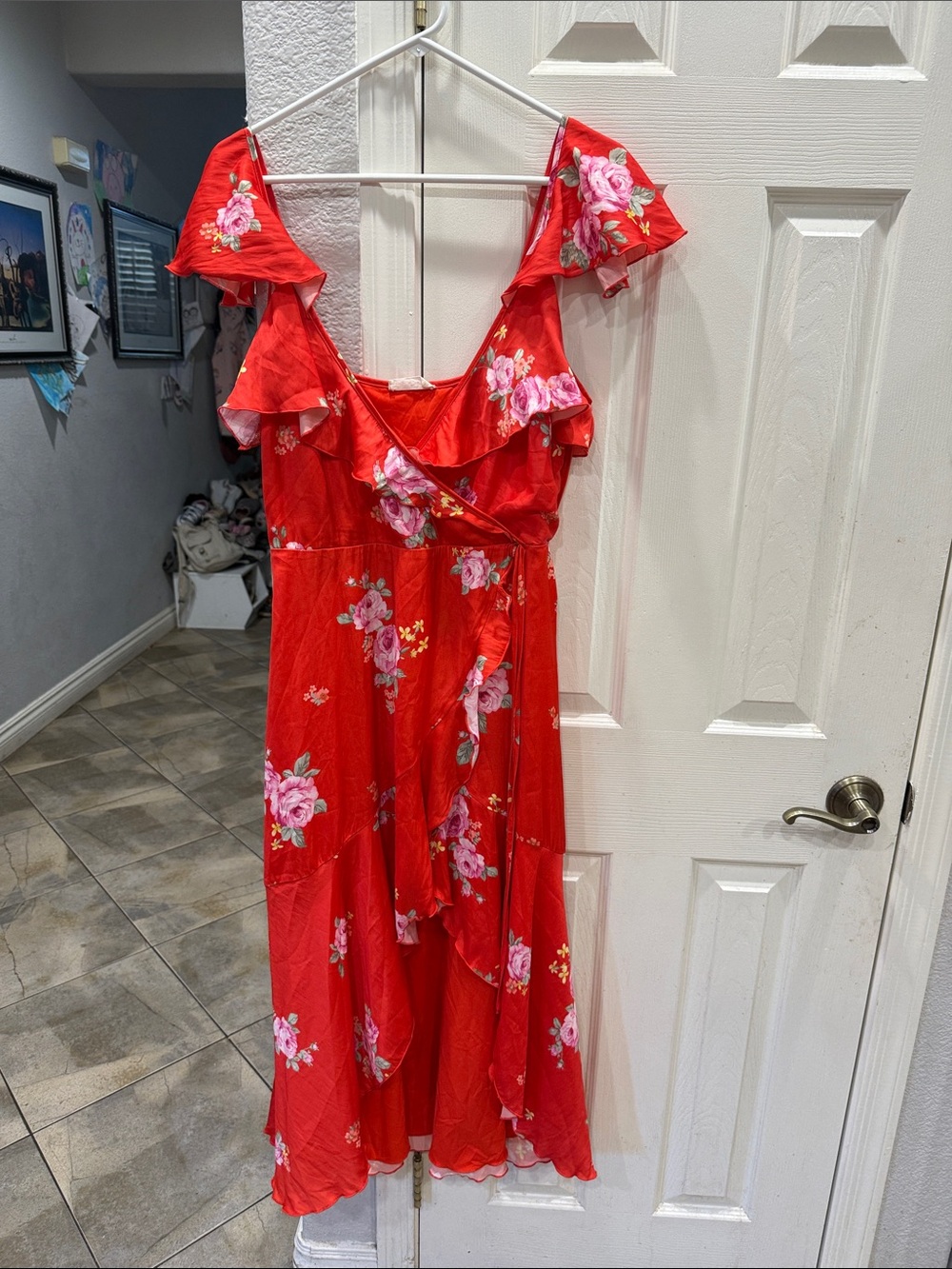 Altar'd State Red Floral Midi Wrap Dress